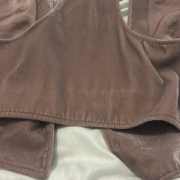 Free People rose mauve open velvet vest w/admirial buttons SZ M boho chic - Picture 11 of 13